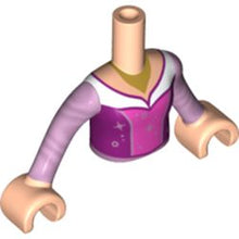 Part FTGpb342c01 - Torso Mini Doll Girl Magenta and Dark Pink Dress with Metallic Pink Stars and Circles Pattern, Light Nougat Arms with Hands with Metallic Pink Sleeves