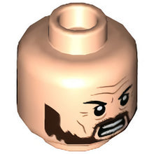 Part 3626cpb3059 - Minifigure, Head Dual Sided Black Eyebrows, Dark Brown Beard, Crow's Feet, Neutral / Fierce Pattern - Hollow Stud