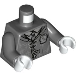 Part 973pb4882c01 - Torso Robe, Light Bluish Gray Shirt and Laces, Silver Striped Tie and Hashmarks Pattern / Dark Bluish Gray Arms / White Hands