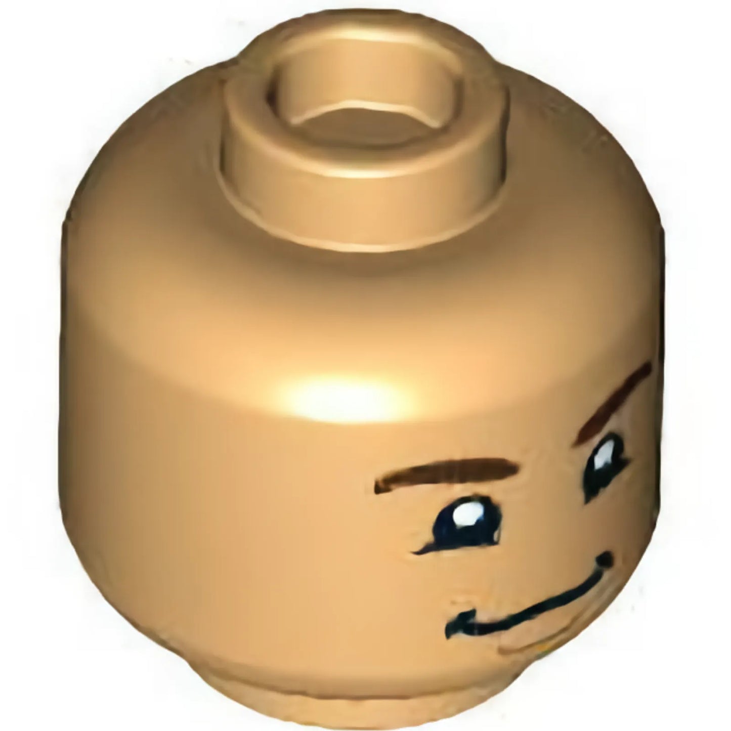 Part 3626cpb3160 - Minifigure, Head Dual Sided Dark Brown Eyebrows, Chin Dimple, Grin / Smile with Teeth Pattern - Hollow Stud