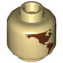 Part 3626cpb2892 - Minifigure, Head without Face with Reddish Brown Globe World Map with Japan and Hawaii Pattern - Hollow Stud