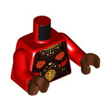 Part 973pb5078c01 - Torso Female Armor, Gold Mantle and Circle, Dark Brown Leather Work Pattern / Red Arms / Reddish Brown Hands