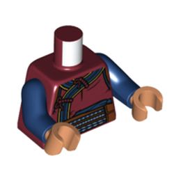 Part 973pb4814c01 - Torso Robe with Dark Blue and Gold Trim, Reddish Brown Sash with White Triangles Pattern / Dark Blue Arms / Nougat Hands