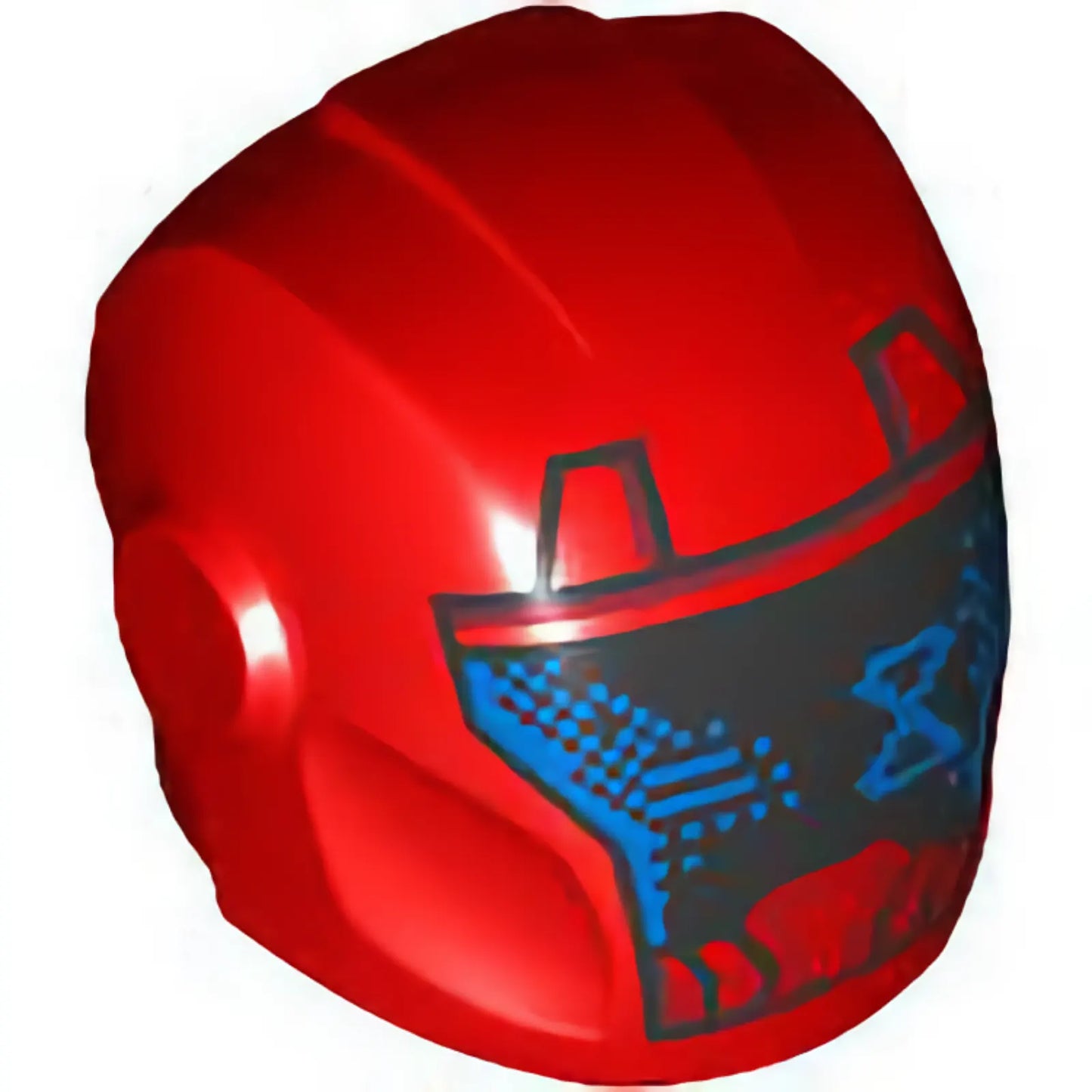 Part 28631pb23 - Minifigure, Headgear Helmet Armor Plates and Ear Protectors with Black Faceplate, Blue Hourglass and Pixels Pattern
