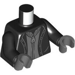 Part 973pb5406c01 - Torso Jacket Open over Dark Bluish Gray Cardigan Sweater with Silver Zipper Pattern / Black Arms / Dark Bluish Gray Hands