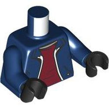 Part 973pb4989c02 - Torso Jacket Open with Pockets and White Trim over Dark Red Shirt, Light Nougat Neck Pattern / Dark Blue Arms / Black Hands