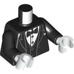 Part 973pb5311c01 - Torso Tuxedo Jacket Open with Dark Bluish Gray Outlined Lapels over Vest and White Shirt with Silver Buttons, Bow Tie, Pocket Square Pattern / Black Arms / White Hands