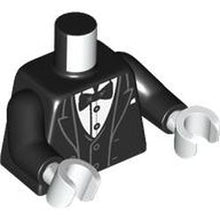Part 973pb5311c01 - Torso Tuxedo Jacket Open with Dark Bluish Gray Outlined Lapels over Vest and White Shirt with Silver Buttons, Bow Tie, Pocket Square Pattern / Black Arms / White Hands