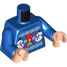 Part 973pb5387c01 - Torso Female Knit Fair Isle Holiday Sweater with Bright Green Tree on Red Black Widow Hourglass Logo, White Snowmen, Avengers Logo with Santa Hat on Back Pattern / Blue Arms / Light Nougat Hands