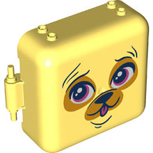 Part 64462pb01 - Container, Box 3 x 8 x 6 2/3 Half Front with Dark Blue, White, Dark Pink, and Bright Light Orange Pug Face with Tongue Pattern