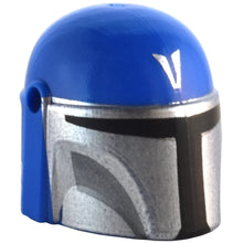 Part 87610pb20 - Minifigure, Headgear Helmet with Holes, SW Mandalorian with Silver 'V' and Mask, Dark Bluish Gray Cheek Indents and Black Visor Pattern