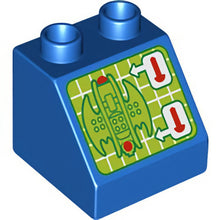 Part 6474pb35 - Duplo, Brick 2 x 2 x 1 1/2 Slope 45 with Screen with Batwing and Shooting Controls Pattern