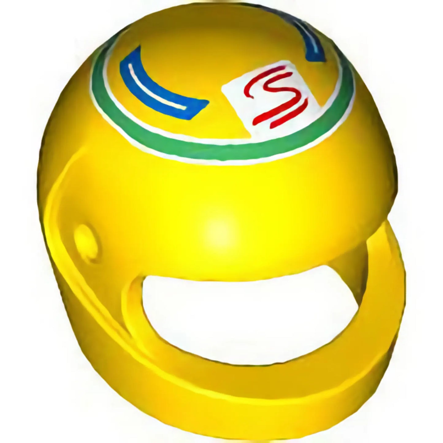 Part 2446pb50 - Minifigure, Headgear Helmet Motorcycle (Standard) with Red and White Senna Logo and Blue Panels in Green Circle Pattern
