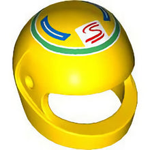 Part 2446pb50 - Minifigure, Headgear Helmet Motorcycle (Standard) with Red and White Senna Logo and Blue Panels in Green Circle Pattern