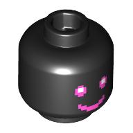 Part 3626pb3676 - Minifigure, Head Dual Sided Dark Pink and White Pixelated Eyes and Mouth, Happy Smile / Sad Frown Pattern - Vented Stud