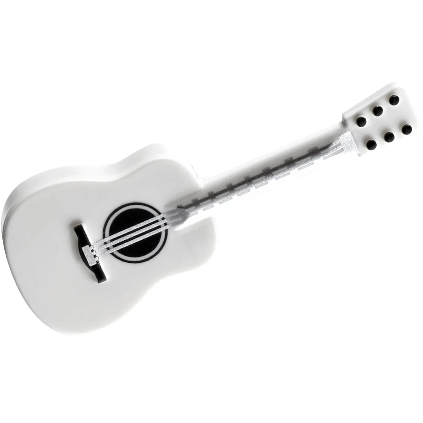 Part 25975pb02 - Minifigure, Utensil Musical Instrument, Guitar Acoustic with Silver Strings and Black Tuning Knobs Pattern
