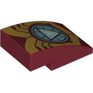 Part 24309pb050 - Slope, Curved 3 x 2 with Gold Iron Man Armor Plates and Metallic Light Blue Circle Arc Reactor with White Triangle Pattern