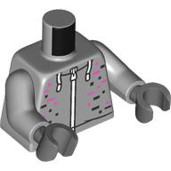 Part 973pb5811c01 - Torso Hoodie with White Zipper and Drawstrings, Black and Dark Pink Rectangles, Minifigure Head with Zigzag Mouth on Back Pattern / Light Bluish Gray Arms / Dark Bluish Gray Hands