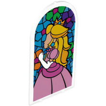 Part 65066pb09 - Glass for Door Frame 1 x 6 x 7 Arched with Notches and Rounded Pillars with Stained Glass and Princess with Bright Pink and Dark Pink Dress Pattern