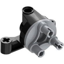 Part 65766c01 - Technic, Steering Axle with 2 Pin Holes and 2 Arms with Axle Holes without Slots (Reinforced) with Dark Bluish Gray Wheel Hub 3 Pins Round (65766 / 92909)