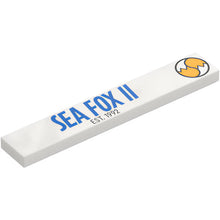 Part 6636pb360 - Tile 1 x 6 with Blue 'SEA FOX II', Black 'EST. 1992' and Bright Light Orange Fox Tails with Zigzag Lines Pattern