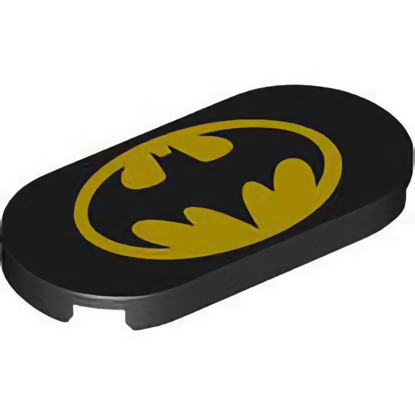 Part 66857pb049 - Tile, Round 2 x 4 Oval with Bat on Yellow Oval Pattern (Batman Logo)