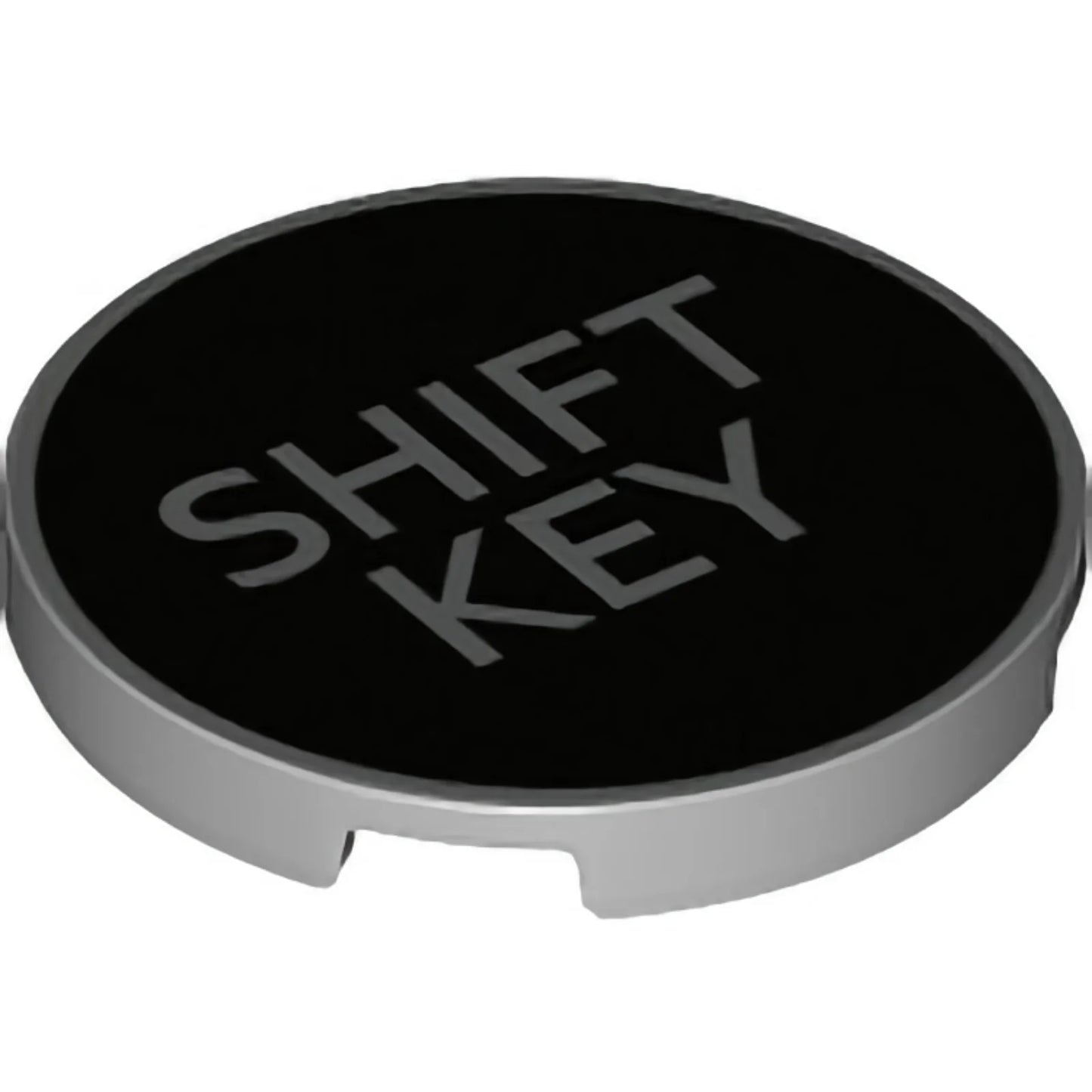 Part 67095pb009 - Tile, Round 3 x 3 with Silver 'SHIFT KEY' on Black Background Pattern