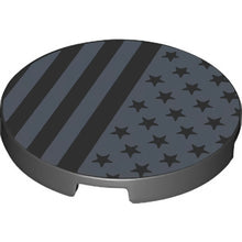 Part 67095pb077 - Tile, Round 3 x 3 with Stars and Dark Silver Stripes Pattern