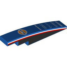 Part 6801pb08 - Slope, Curved 6 x 1 with Dark Blue and Orange Gulf Logo, 'KOMATSU', 'INGENUITY COMMERCE', 'VAST', 'Jumeirah HOTELS & RESORTS' and 'PIRELLI' Logos, Black Panels with Red and White Stripes on Both Sides Pattern