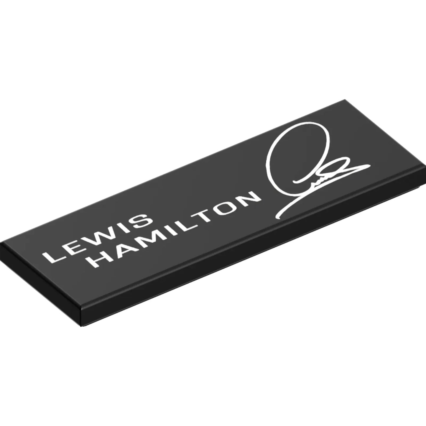 Part 69729pb245 - Tile 2 x 6 with White 'LEWIS HAMILTON' and Signature Pattern