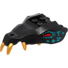 Part 72224pb04 - Dragon Head (Ninjago) Jaw with 2 Bar Handles on Back with Molded Gold Teeth, Red Eyes, and Dark Turquoise Scales Pattern