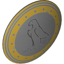 Part 75902pb08 - Minifigure, Shield Circular Convex Face with Eagle Outline and Gold Trim Pattern