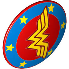 Part 75902pb10 - Minifigure, Shield Circular Convex Face with Blue Border with Bright Light Orange Stars and 'WW' Pattern