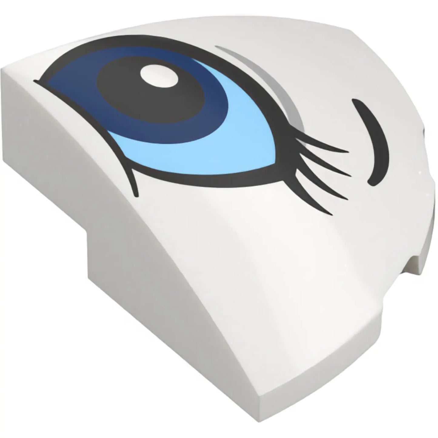 Part 76797pb05L - Slope, Curved 3 x 3 Corner Round with Black Eyebrow, Eyelashes, Dark Blue and Bright Light Blue Eyes Pattern Model Left Side