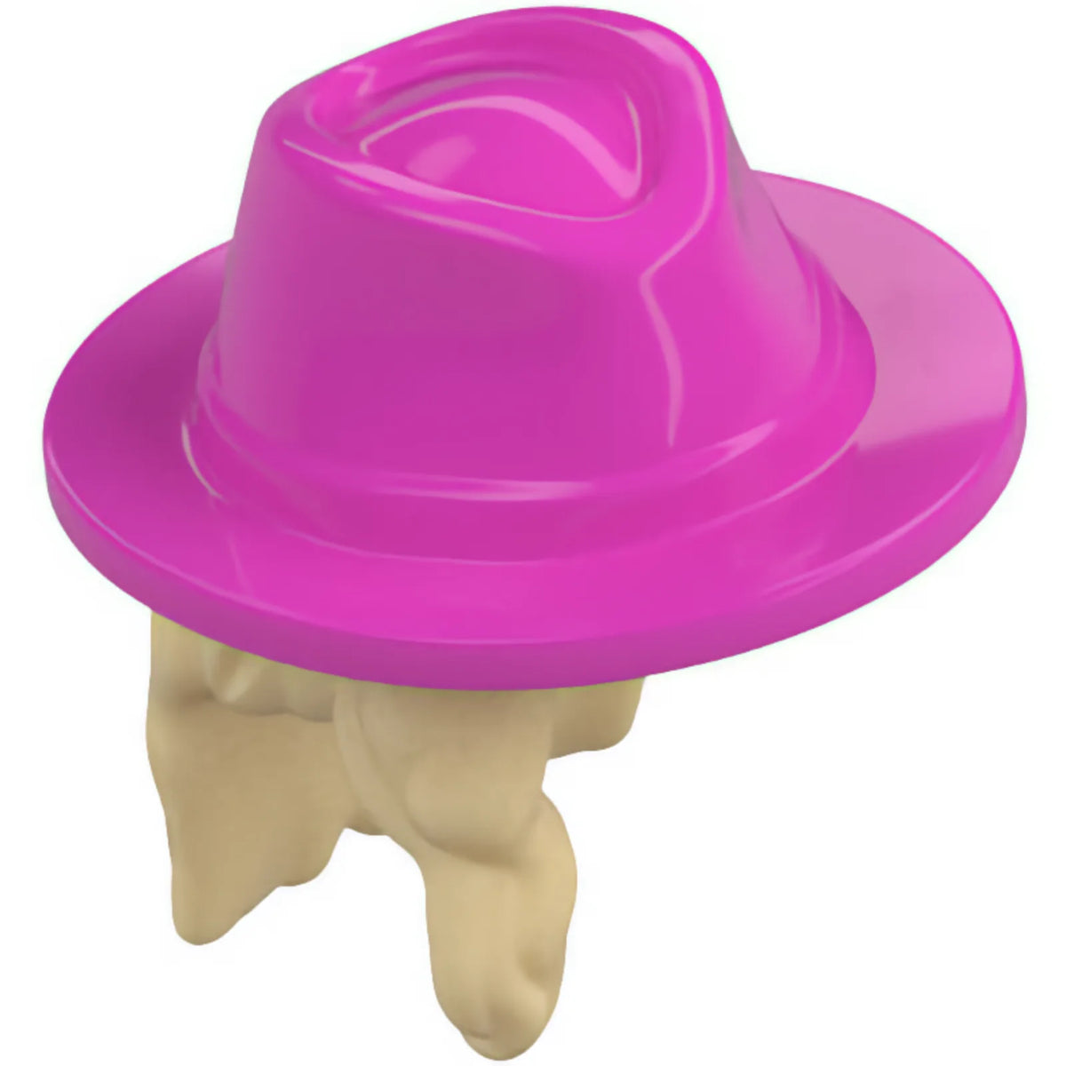 Part 79989pb04 - Mini Doll, Hair Combo, Hair with Hat, Long Wavy Over Right Shoulder with Molded Dark Pink Cowboy Hat Pattern