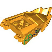 Part 80017pb02 - Dragon Head (Ninjago) Jaw with Small Spikes and 2 Bar Handles on Back with Green Eyes and Nostrils with Black and Silver Trim, Ninjago Logogram Letter A in Circle Pattern