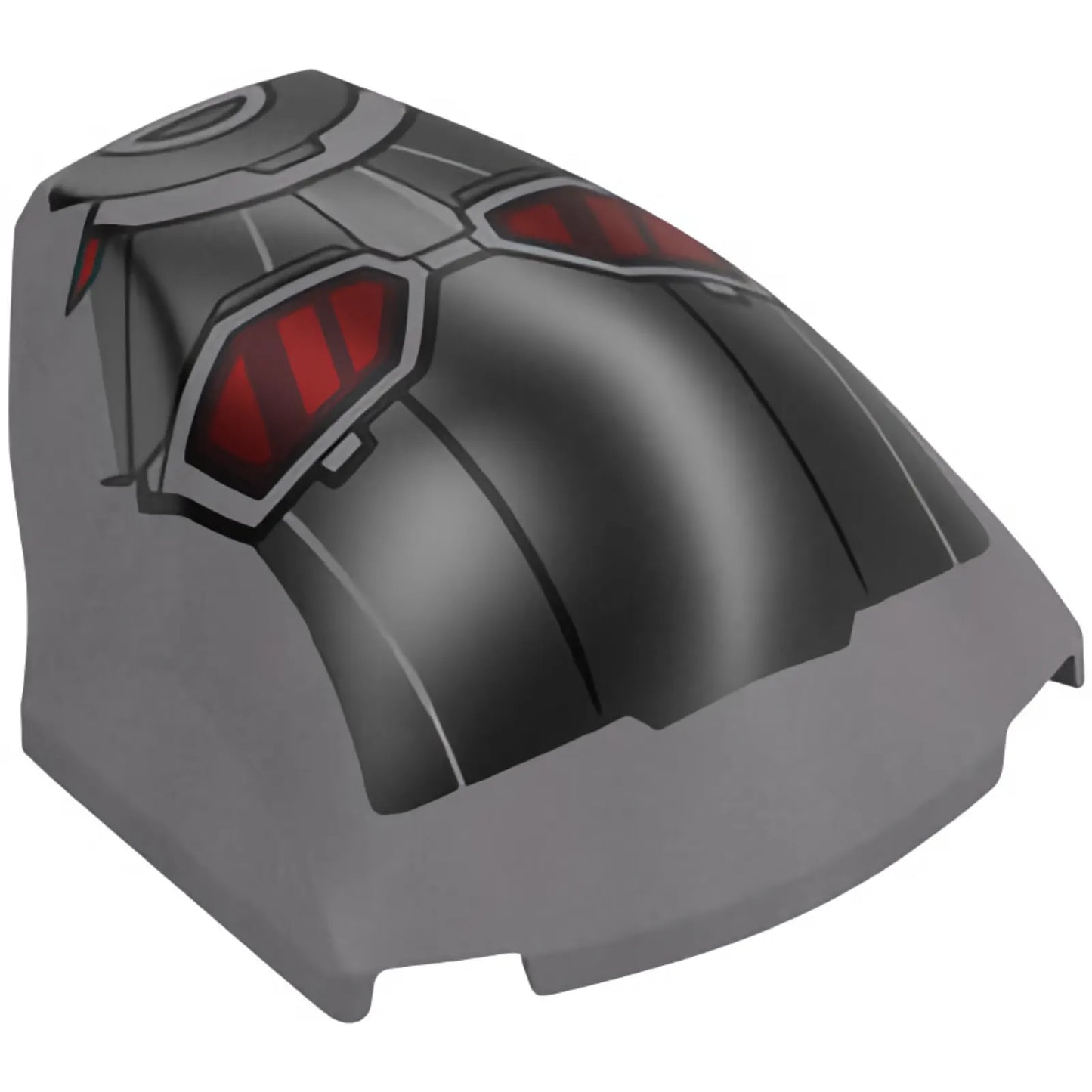 Part 85834pb08 - Large Figure Armor, Smooth with 2 x 2 Round Brick Attachment with Silver Armor Plates, Glasses with Red Lenses and Dark Red Reflections, Black Lines on Forehead (Ant-Man Head)