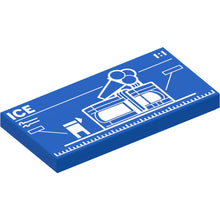 Part 87079pb1435 - Tile 2 x 4 with White '1:1', 'ICE', Ruler, and Set 60363 Ice-Cream Shop Blueprint Pattern