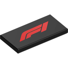 Part 87079pb1493 - Tile 2 x 4 with Formula 1 Stylized Red 'F1' Logo Pattern