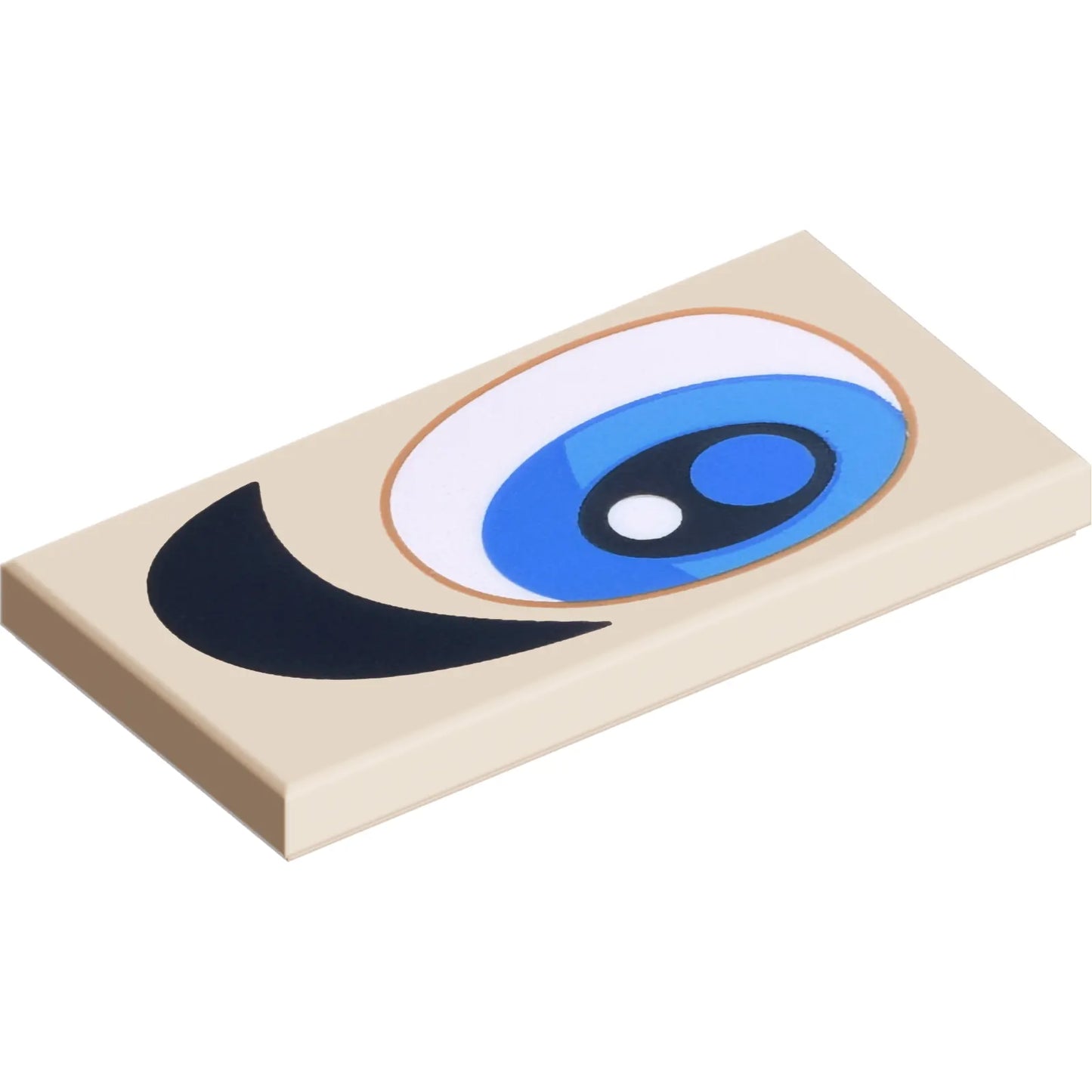 Part 87079pb1516L - Tile 2 x 4 with White, Blue and Dark Azure Eye and Thick Black Eyebrow Pattern Model Left Side (Super Mario Eye)