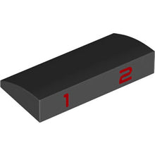 Part 88930pb123 - Slope, Curved 2 x 4 x 2/3 with Bottom Tubes with Red Number 1 and 2 Pattern