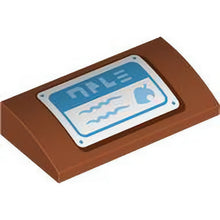 Part 88930pb171 - Slope, Curved 2 x 4 x 2/3 with Bottom Tubes with White and Dark Azure Sign with Medium Blue Text and Leaf Pattern (Animal Crossing Drop-Off Box)