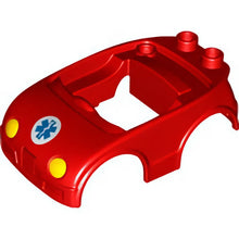 Part 92014pb02 - Duplo Car Body with 2 Studs on Back and Yellow Headlights and EMT Star of Life Pattern (fits over Car Base 2 x 4)