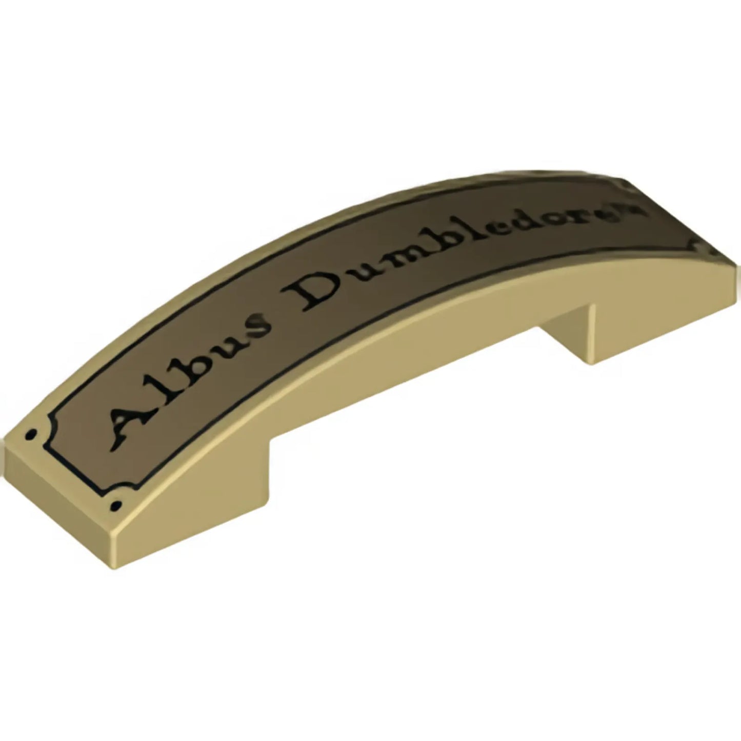 Part 93273pb165 - Slope, Curved 4 x 1 x 2/3 Double with Black 'Albus Dumbledore' on Gold Plaque Pattern