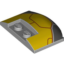 Teil 93604pb11 - Keil 3 x 4 x 2/3 dreifach gebogen mit dunkelblau-grauen und gelben Panzerplatten und dunkelrotem Linienmuster
