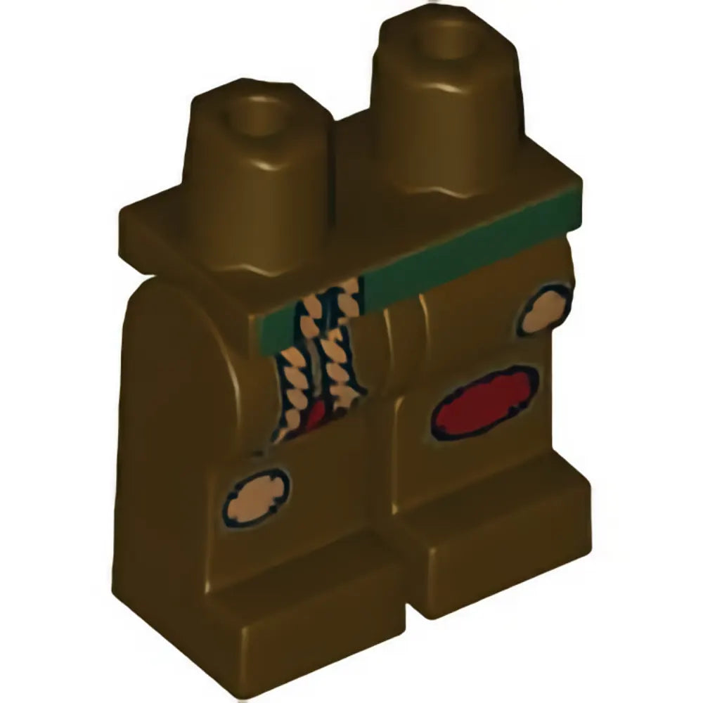 Part 970c00pb0931 - Hips and Legs with Green Belt, Medium Nougat Ropes and Patches, Dark Red Patches Pattern