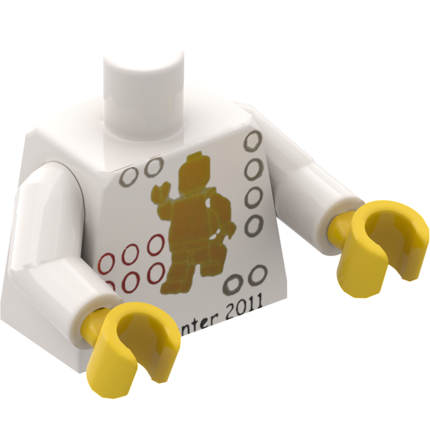 Part 973pb0890c01 - Torso LEGO World Denmark 2011 Bella Center Pattern / White Arms / Yellow Hands