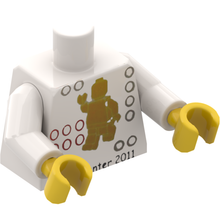 Part 973pb0890c01 - Torso LEGO World Denmark 2011 Bella Center Pattern / White Arms / Yellow Hands