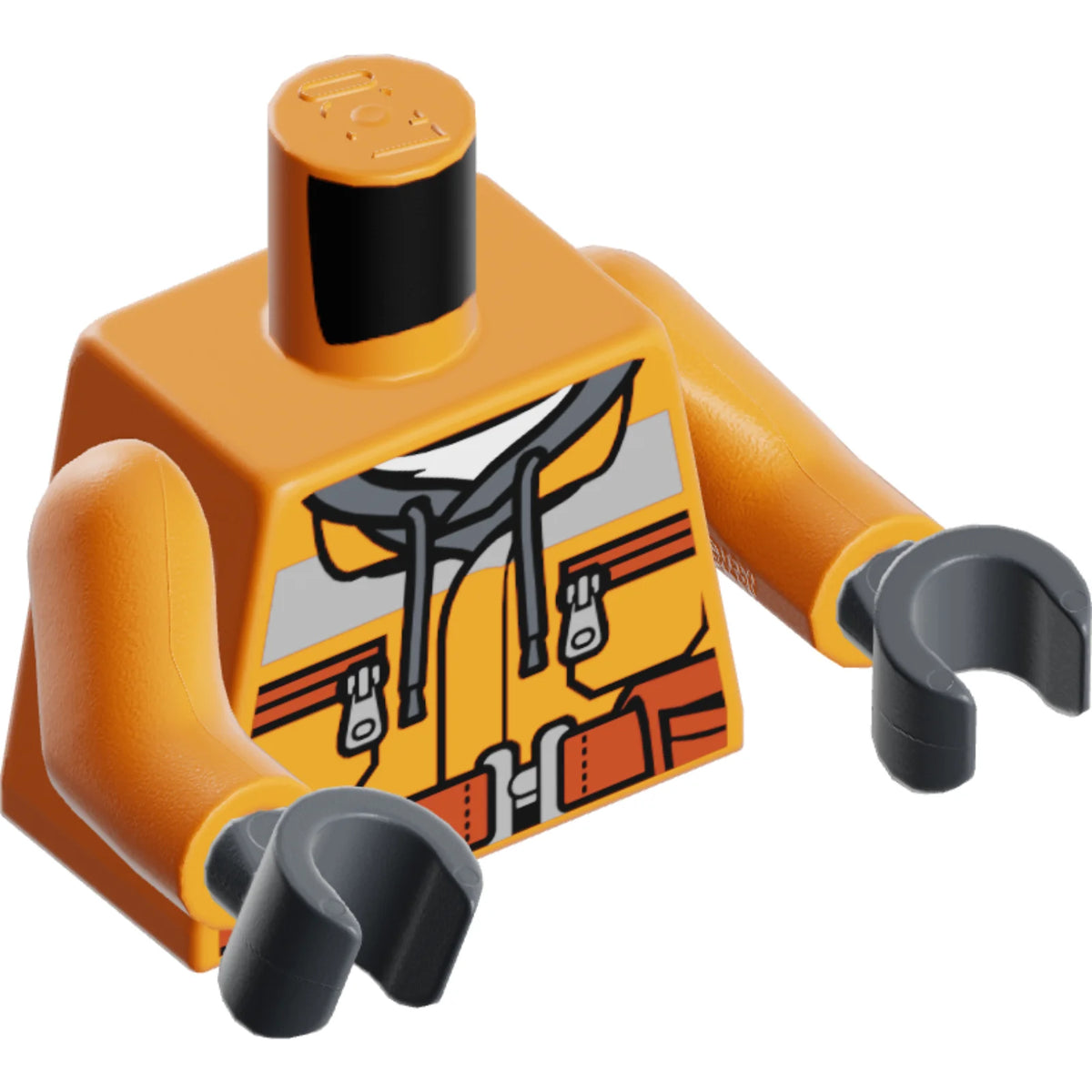 Part 973pb1895c01 - Torso Construction Jacket over Sand Blue Hoodie, Reflective Stripe, Zipper Pockets, Dark Orange Belt with Pouch and Radio Pattern / Orange Arms / Dark Bluish Gray Hands