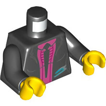 Part 973pb1898c01 - Torso Jacket with Silver and Medium Azure Trim, Dark Pink Shirt and Black Tie Pattern (Caila Phoenix) / Black Arms / Yellow Hands